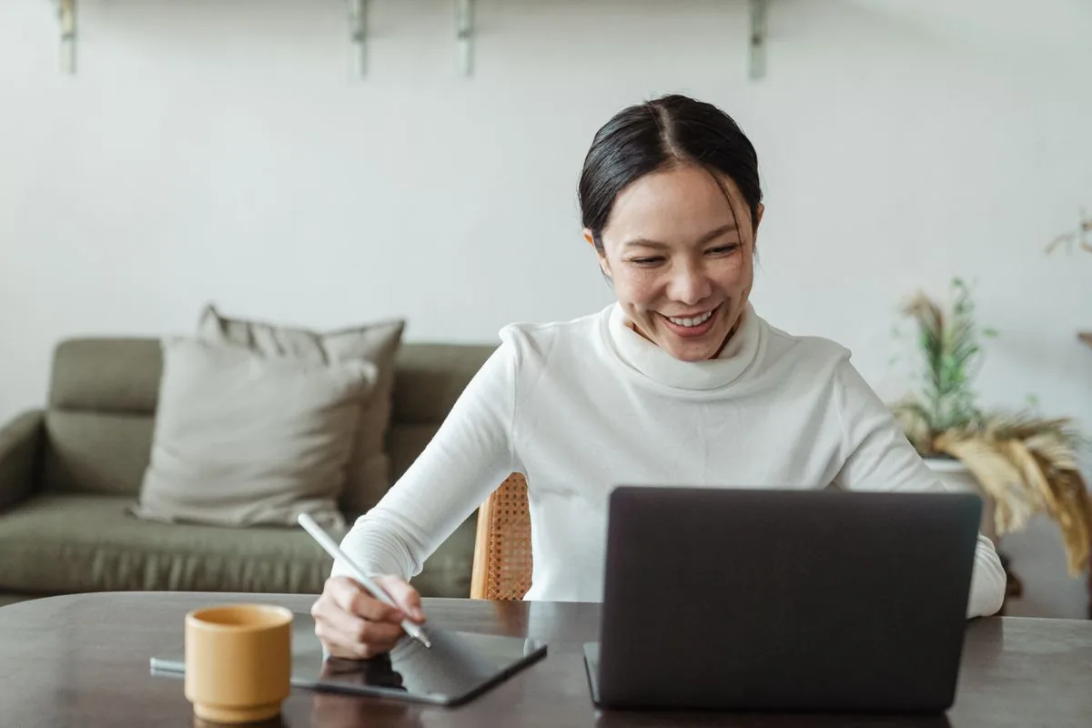 Blurred stock photograph illustrating a remote meeting